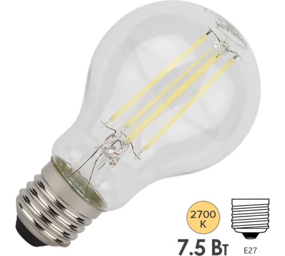 Лампочка светодиодная филаментная OSRAM LSCLA100 7,5W/827230VFILCLE2710x1RU 4058075684126