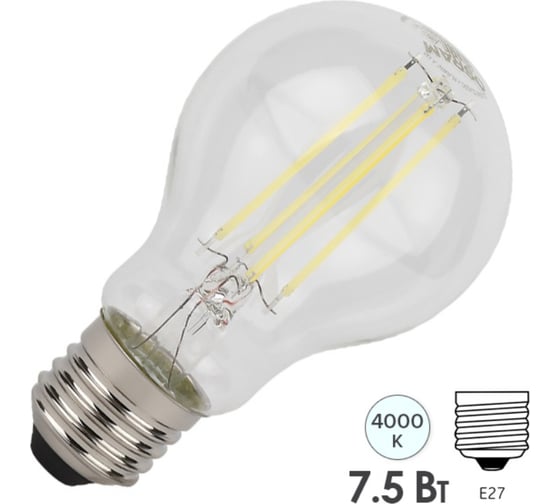Лампочка светодиодная филаментная OSRAM LSCLA100 7,5W/840230VFILCLE2710x1RU 4058075684188
