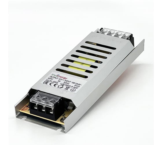 Блок питания для светодиодной ленты truEnergy 12V, 60W, IP20, алюминий, 150x53x22мм 17082