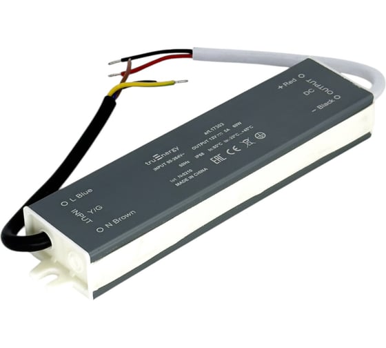 Блок питания для светодиодной ленты truEnergy 12V, 60W, IP68, алюминий, 170x40x22мм 17303 1