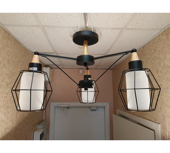 Люстра JUPITER LIGHTING черная + светлое дерево-3х60W E27 230V, 31 см-50 см-50 MО 85-1039/3
