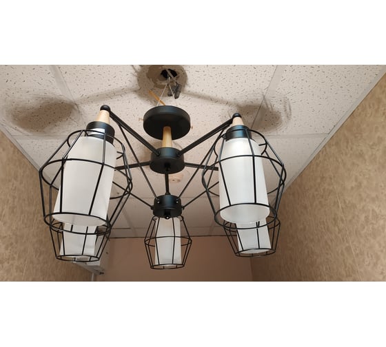 Люстра JUPITER LIGHTING черная + светлое дерево-5х60W E27 230V, 31 см-50 см-50 с MО 85-1039/5