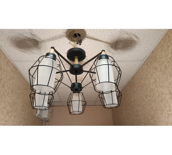 Люстра JUPITER LIGHTING черная + светлое дерево-5х60W E27 230V, 31 см-50 см-50 с MО 85-1039/5