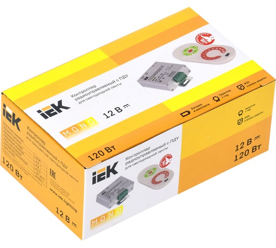 Контроллер с ПДУ IEK радио, MONO, 1 канал, 12В, 10А, 120Вт, белый LSC1-MONO-120-RF-20-12-W