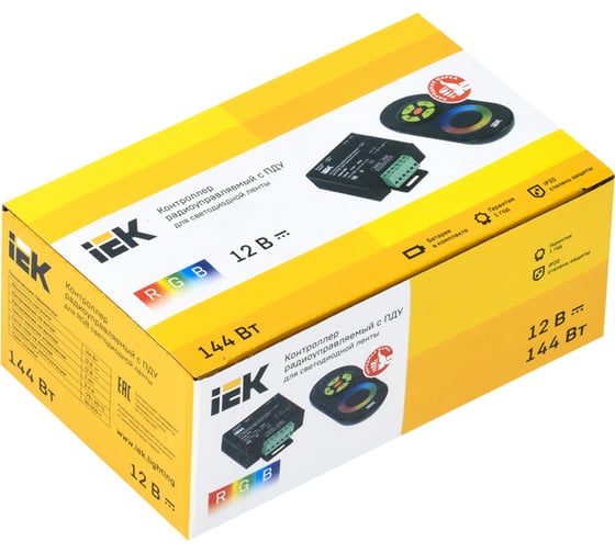 Контроллер с ПДУ IEK радио, RGB, 3 канала, 12В, 4А, 144Вт, черный LSC1-RGB-144-RF-20-12-B