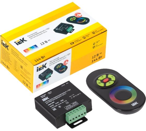 Контроллер с ПДУ IEK радио, RGB, 3 канала, 12В, 4А, 144Вт, черный LSC1-RGB-144-RF-20-12-B