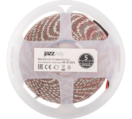 Светодиодная лента Jazzway PLS 2835/120-12V 12Вт/м 3000К теплый белый IP20 (упаковка 5м) 2859075