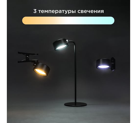 Светильник магнитный переносной REXANT с 3 креплениями, круглый, черный 609-042