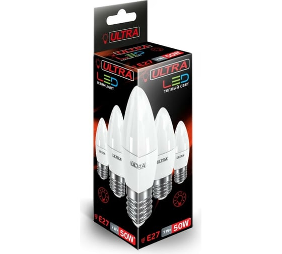 Светодиодная лампа Ultra LED С37 7W E27 3000K