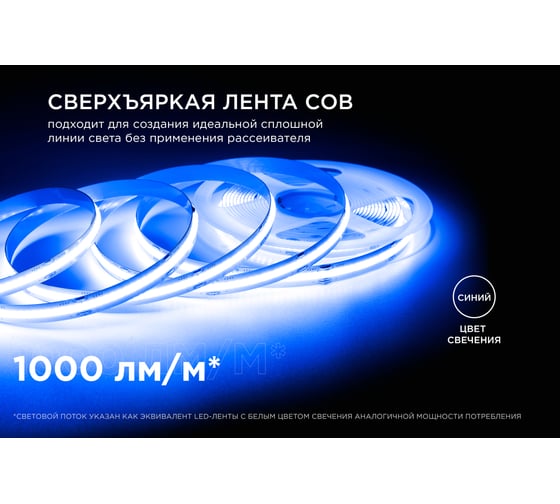 Общее освещение светодиодной лентой Apeyron 5м, 24В, 11Вт/м, COB, 352д/м, IP20, син. 193ОО