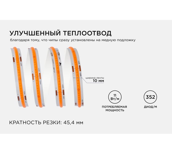 Общее освещение светодиодной лентой Apeyron 5м, 24В, 11Вт/м, COB, 352д/м, IP20, роз. 191ОО