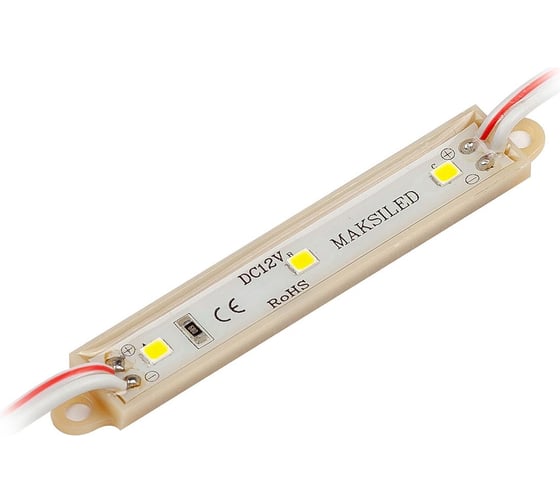 Светодиодный модуль MAKSILED 20 шт, 0.6 Вт, 12 В, IP64, 3smd 2835, 60лм, 3000K, теплый белый, ML-M3CH-2835-WW