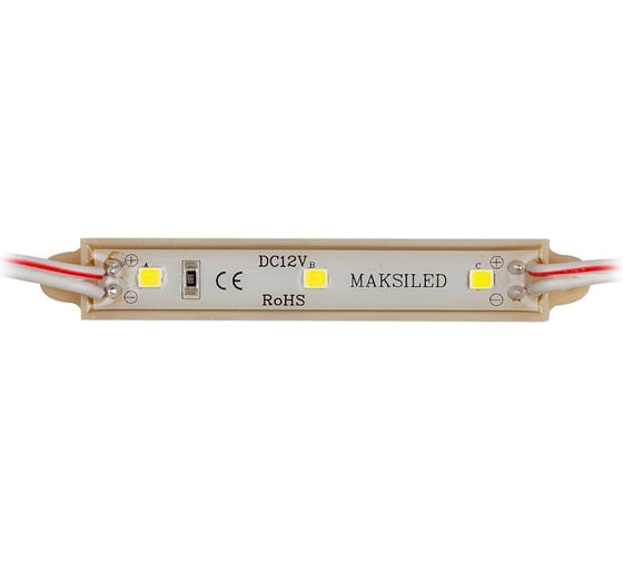 Светодиодный модуль MAKSILED 20 шт, 0.6 Вт, 12 В, IP64, 3smd 2835, 60лм, 3000K, теплый белый, ML-M3CH-2835-WW
