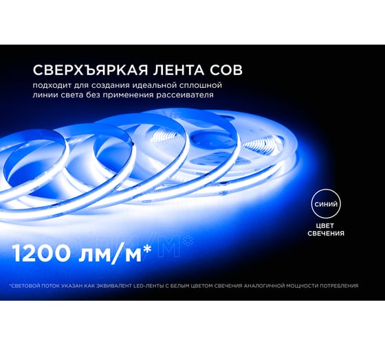 Общее освещение светодиодной лентой Apeyron 2м, 24В, 14Вт/м, COB, 512д/м, IP20, син. / 207ОО