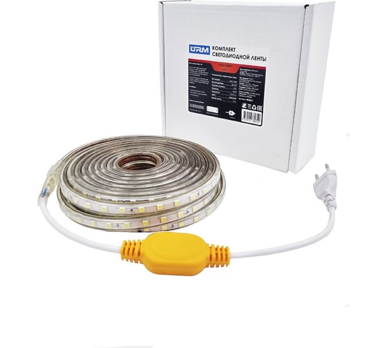 Комплект светодиодной ленты URM SMD 5050, 60 LED, 220 В, 14.4 Вт, IP67, красный 10м N02031