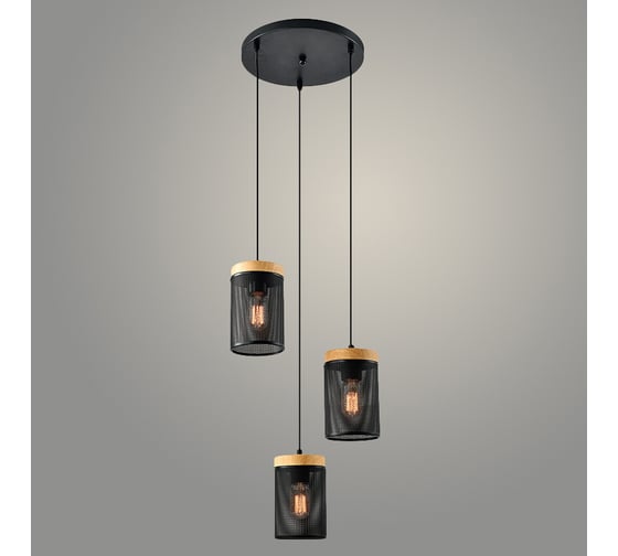 Подвес РОСТОК 23661/3HQ BK+WOOD черный/дерево, 3x40W, E27, h1000, WAN23 988372452 1