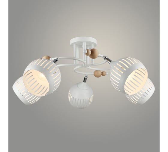 Люстра РОСТОК N5675/5 WT+WOOD белый/дерево 5x40W E27 d640 h240, QH23 988372043 1