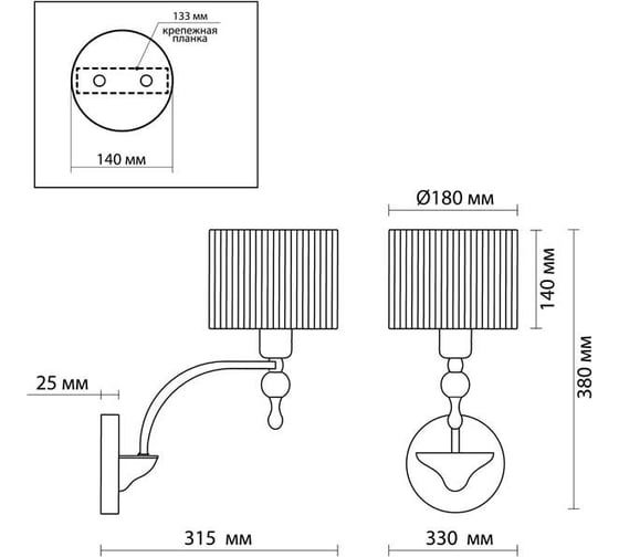 Бра ODEON LIGHT, текстиль E27 60W VIGA 2005/1W