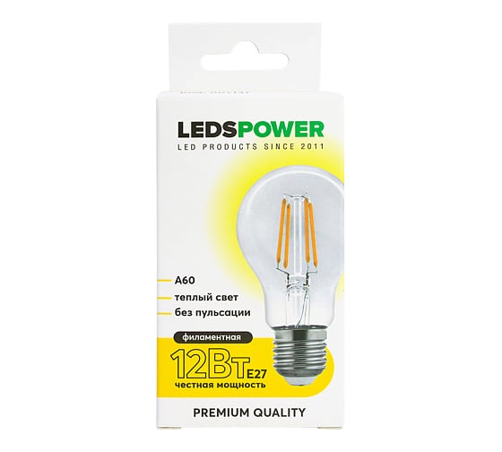 Светодиодная лампа LEDS POWER Filament A60 E27 12Вт 3000К 007137
