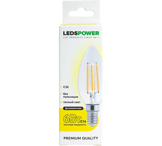 Светодиодная лампа LEDS POWER Filament C35 E14 6Вт 3000К 007076