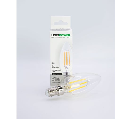 Светодиодная лампа LEDS POWER Filament C35 E14 6Вт 4000К 007083