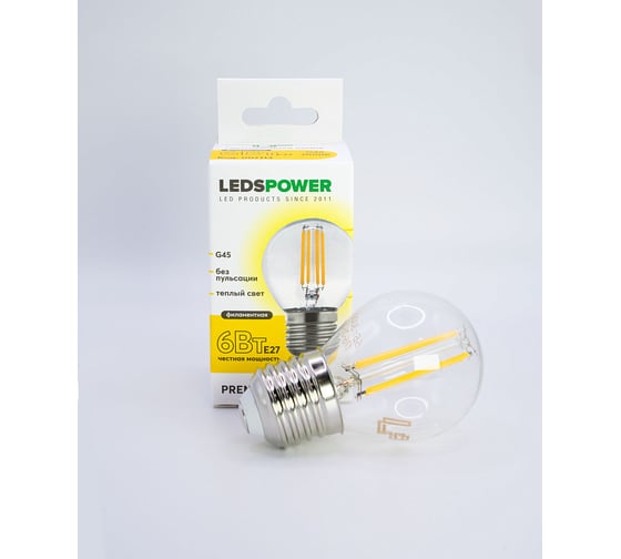 Светодиодная лампа LEDS POWER Filament G45 E27 6Вт 3000К 007113