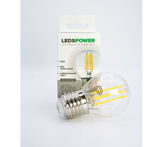 Светодиодная лампа LEDS POWER Filament G45 E27 6Вт 4000К 007120