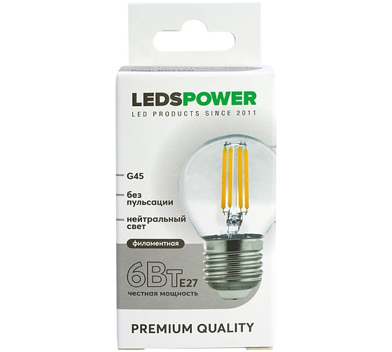 Светодиодная лампа LEDS POWER Filament G45 E27 6Вт 4000К 007120