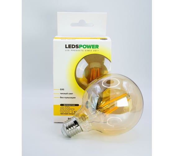 Светодиодная лампа LEDS POWER Filament GOLD G95 E27 8Вт 2500К 007151