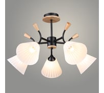 Люстра РОСТОК N6426/5 BK+WOOD черный 5x60W E27 d635 h400, QH24 988385450