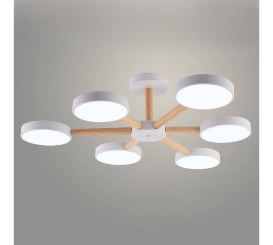 Люстра РОСТОК XI3279/6 WT+WOOD белый/дерево 108W LED 3000-6000K d760 h180, HN23 988371553 1