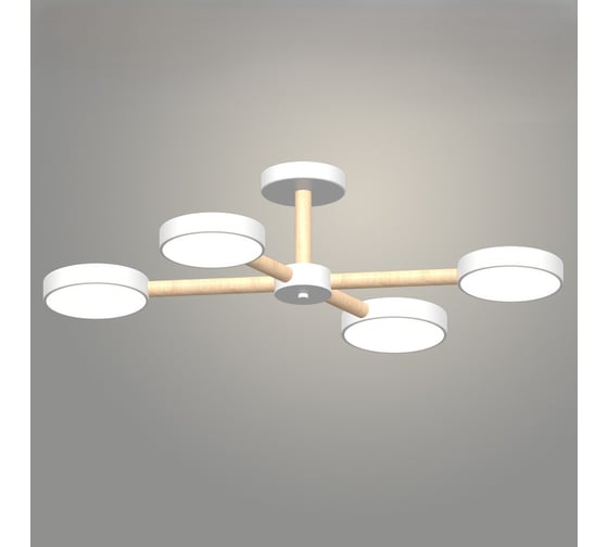 Люстра РОСТОК XI3279/4 WT+WOOD белый/дерево 72W LED 3000-6000K d680 h180, HN23 988371551