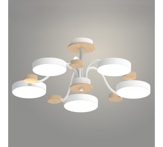 Люстра РОСТОК XI3216/5 WT+WOOD белый/дерево 90W LED 3000-6000K d630 h210, HN22 988029746