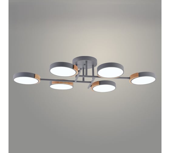 Люстра РОСТОК XI3267/6 GRAY+WOOD серый/дерево 108W LED 3000-6000K d830 h130, HN23 988371535 1