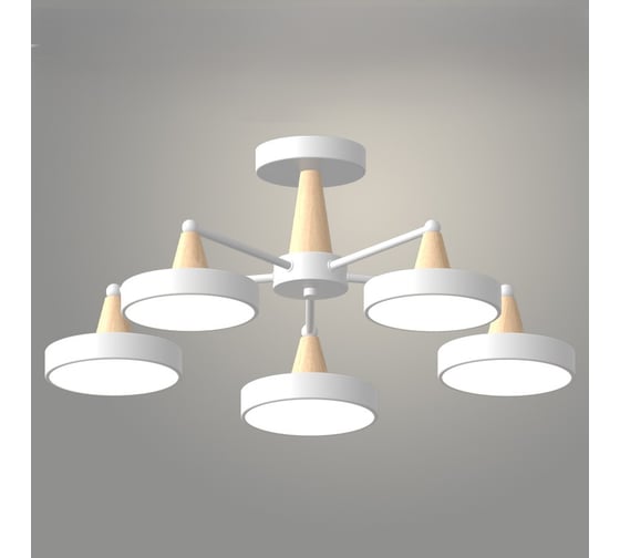 Люстра РОСТОК XI3277/5 WT+WOOD белый/дерево 90W LED 3000-6000K d600 h235, HN23 988371550 1