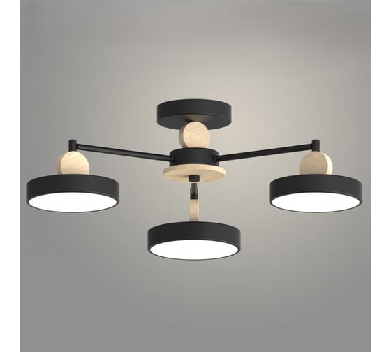 Люстра РОСТОК XI3210/3 BK+WOOD черный/дерево 54W LED 3000-6000K d600 h180, HN22 988029692