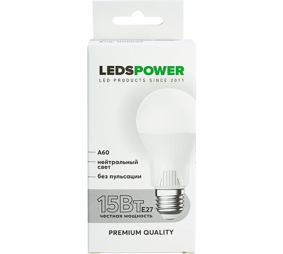 Светодиодная лампа LEDS POWER A60 E27 15Вт 4000К 006659
