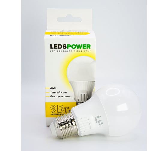 Светодиодная лампа LEDS POWER A60 E27 9Вт 3000К 006581