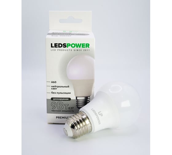 Светодиодная лампа LEDS POWER A60 E27 9Вт 4000К диммируемая 006567
