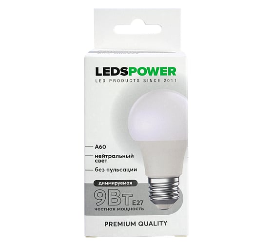 Светодиодная лампа LEDS POWER A60 E27 9Вт 4000К диммируемая 006567