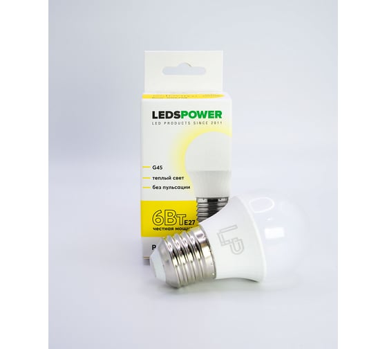 Светодиодная лампа LEDS POWER G45 E27 6Вт 3000К 006758