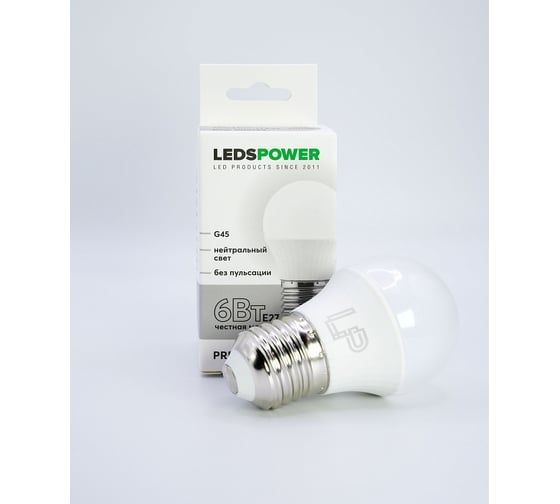 Светодиодная лампа LEDS POWER G45 E27 6Вт 4000К 006765