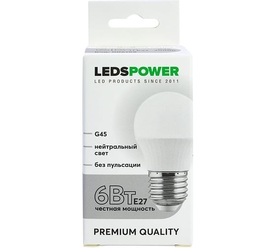 Светодиодная лампа LEDS POWER G45 E27 6Вт 4000К 006765