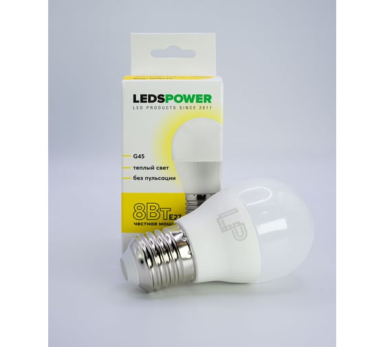Светодиодная лампа LEDS POWER G45 E27 8Вт 3000К 006772