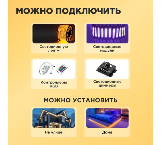 Блок питания (драйвер) REXANT 12В, 60Вт с проводами, влагозащищенный IP67 200-1000