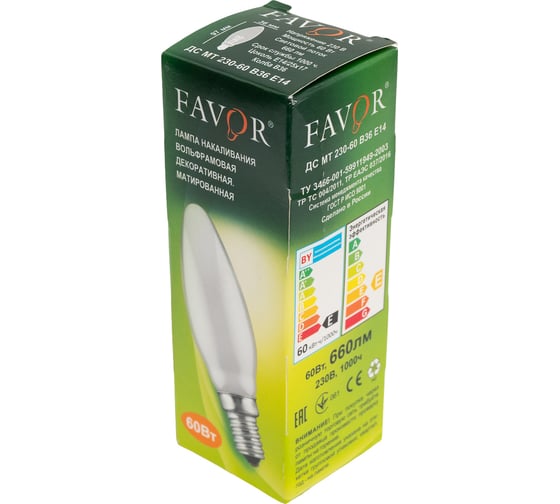 Лампа накаливания FAVOR ДСМТ 230-60 Е14 8109018