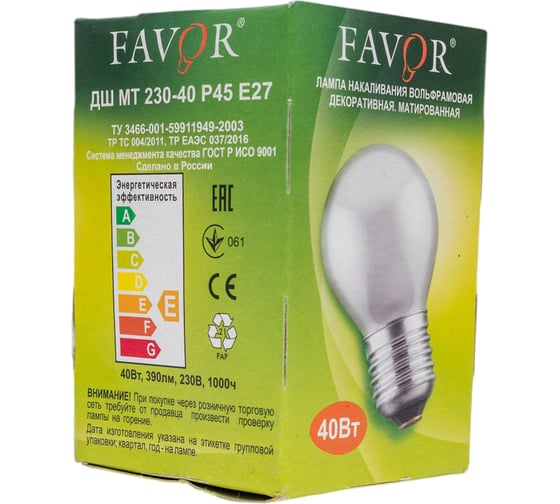Лампа накаливания FAVOR ДШМТ 230-60 Е14 8109023
