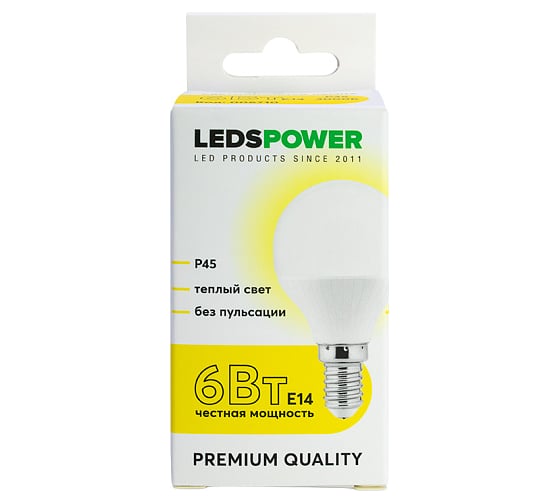 Светодиодная лампа LEDS POWER P45 E14 6Вт 3000К 006710