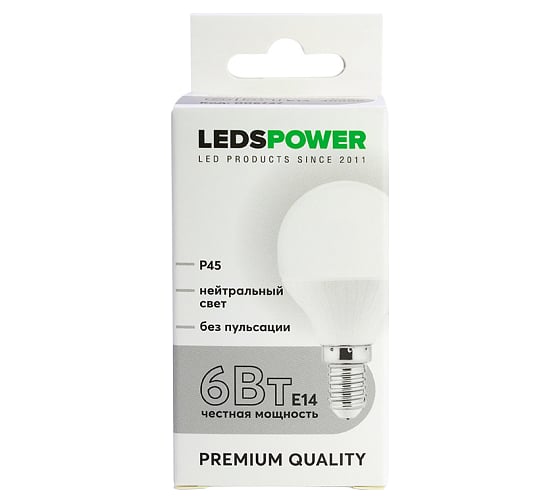 Светодиодная лампа LEDS POWER P45 E14 6Вт 4000К 006727