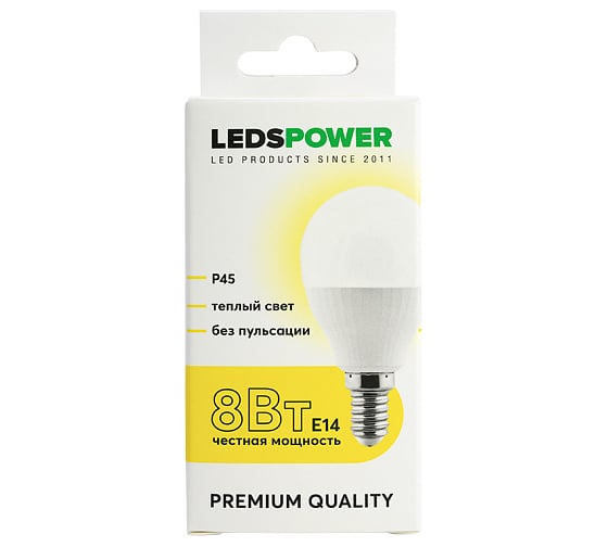 Светодиодная лампа LEDS POWER P45 E14 8Вт 3000К 006734